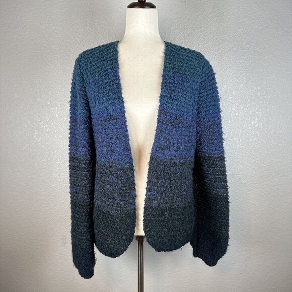 Gogo Bregante Chunky Knit Balloon Sleeve Cardigan Sweater One Size OS Blue Wool - Picture 1 of 5